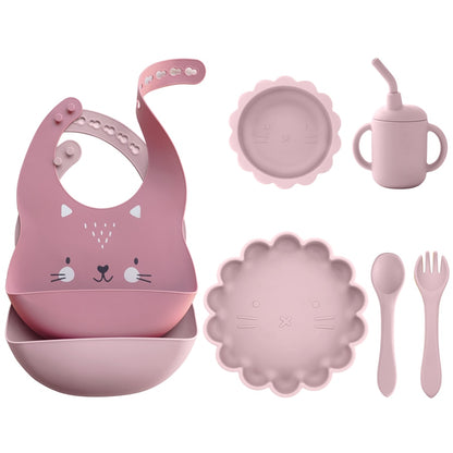 -6個セット シリコン セット ベビー ビブ 吸盤 ボウル カップ トレーニング スプーン フォーク - mamahalo shop - ベビーキッズ食器 -  べビー服 - 子供服 - 男の子 - 女の子