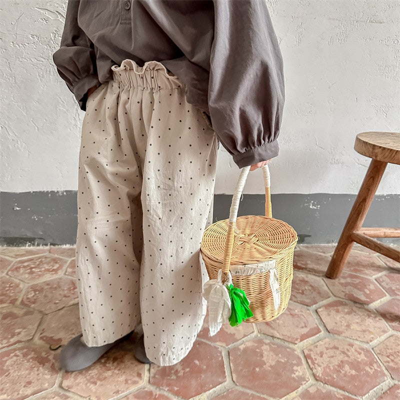 -キッズ みずたま 水玉 ルーズ ワイド パンツ ズボン - mamahalo shop - ロングパンツ・スウェットパンツ -  べビー服 - 子供服 - 男の子 - 女の子