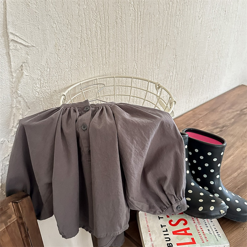 -キッズ ノーカラー ルーズ チュニック ブラウス トップス - mamahalo shop - 長袖シャツ・ブラウス -  べビー服 - 子供服 - 男の子 - 女の子