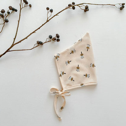 -ベビー ワッフル プリント ボンネット 帽子 フラワー 車 くるま 恐竜 ダイナソー - mamahalo shop - ベビー用帽子 -  べビー服 - 子供服 - 男の子 - 女の子