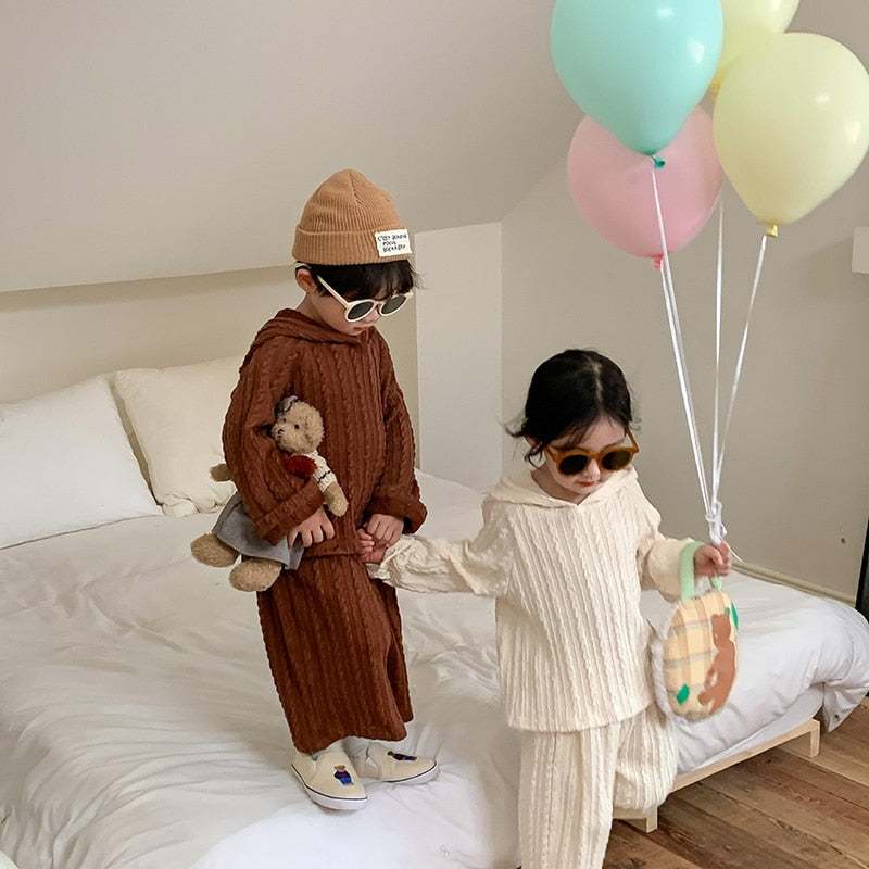 -キッズ ニット セットアップ フーディ パーカー セーター ワイド パンツ - mamahalo shop - 長袖セットアップ -  べビー服 - 子供服 - 男の子 - 女の子