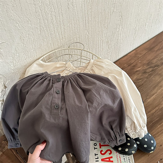 -キッズ ノーカラー ルーズ チュニック ブラウス トップス - mamahalo shop - 長袖シャツ・ブラウス -  べビー服 - 子供服 - 男の子 - 女の子