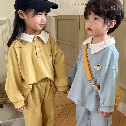 -キッズ セットアップ 長袖 ポロ襟 トップス パンツ - mamahalo shop - 長袖セットアップ -  べビー服 - 子供服 - 男の子 - 女の子