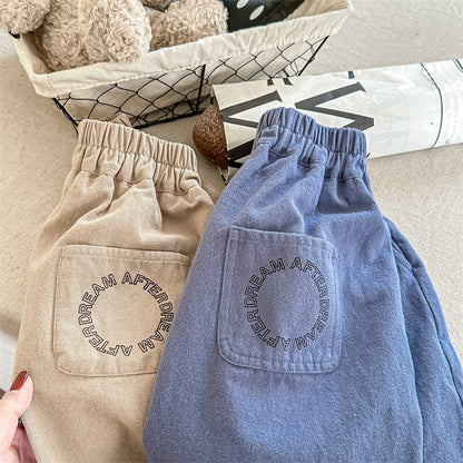 -キッズ ポケット レターロゴ ルーズ ワイド パンツ ズボン - mamahalo shop - ロングパンツ・スウェットパンツ -  べビー服 - 子供服 - 男の子 - 女の子