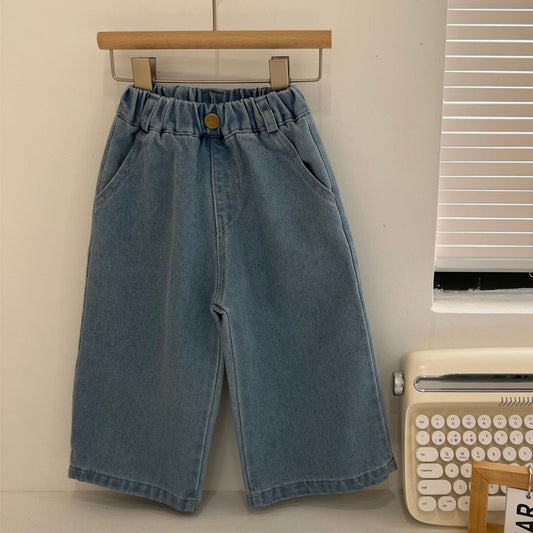 -キッズ デニム ワイド ストレート パンツ ジーンズ - mamahalo shop - デニムパンツ -  べビー服 - 子供服 - 男の子 - 女の子
