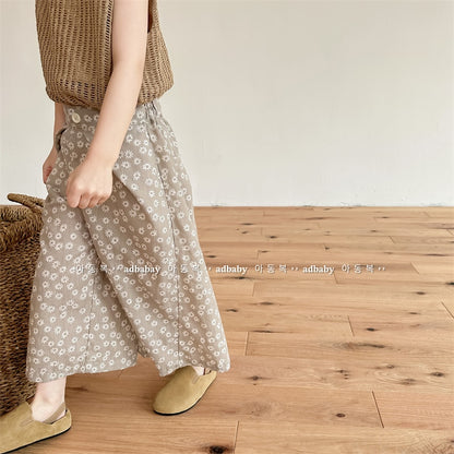 -キッズ フラワー 小花柄 ワイドレッグパンツ ガウチョパンツ【mh0001818】 - mamahalo shop - ロングパンツ・スウェットパンツ -  べビー服 - 子供服 - 男の子 - 女の子