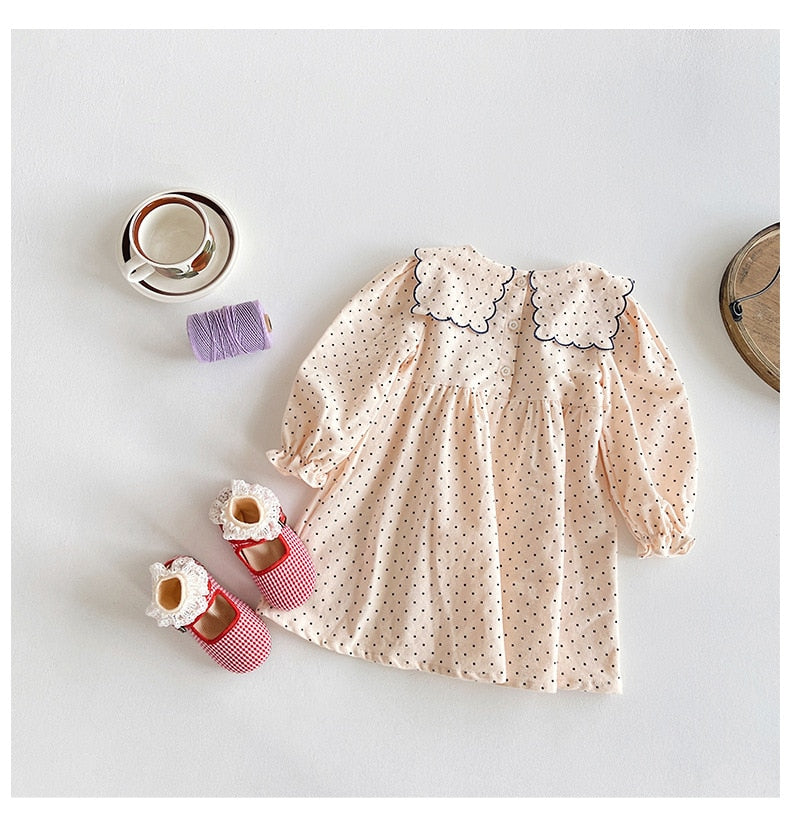 -キッズ みずたま チェリー 刺繍 長袖 ワンピース - mamahalo shop - 長袖ワンピース -  べビー服 - 子供服 - 男の子 - 女の子