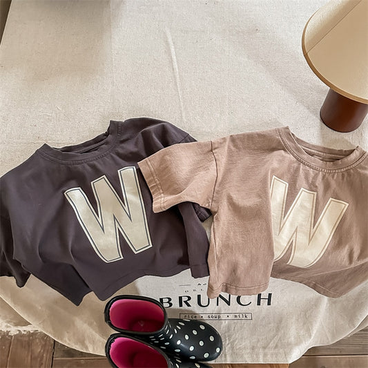 -キッズ レターロゴ 長袖 ルーズ Tシャツ トップス【mh0001228】 - mamahalo shop - 長袖Tシャツ -  べビー服 - 子供服 - 男の子 - 女の子