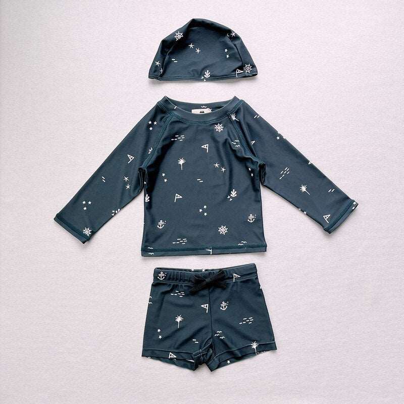 2023新作 キッズ ボーイズ 男の子 セパレート 水着 スイムウェア ラッシュガード 帽子 セット - mamahalo shop - ベビー用水着 - ベビー服 - 子供服 - 男の子 - 女の子