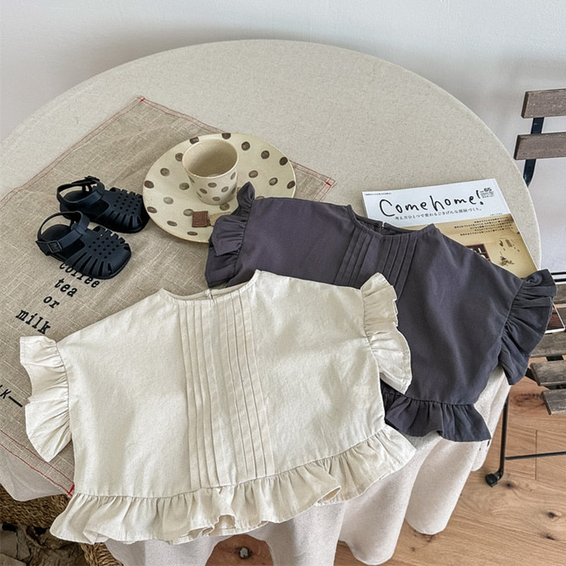 -キッズ ラッフル フリル  ピンタック ブラウス トップス - mamahalo shop - 半袖シャツ・ブラウス -  べビー服 - 子供服 - 男の子 - 女の子