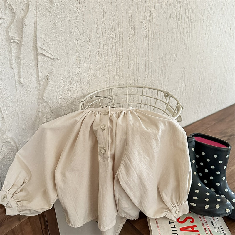 -キッズ ノーカラー ルーズ チュニック ブラウス トップス - mamahalo shop - 長袖シャツ・ブラウス -  べビー服 - 子供服 - 男の子 - 女の子