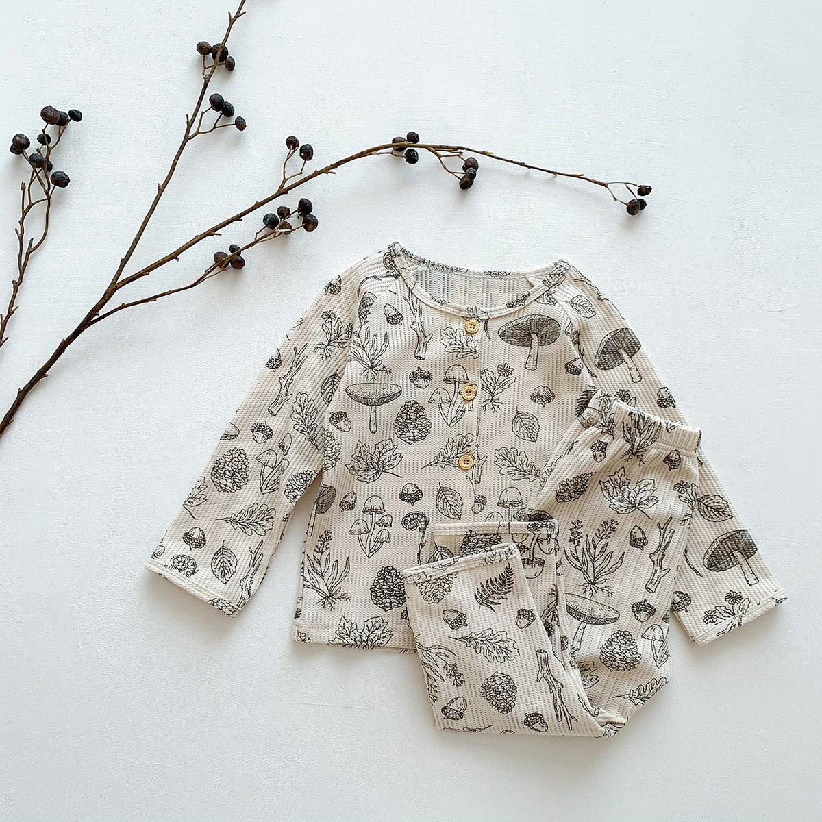 -キッズ 長袖 プリント セットアップ パジャマ トップス パンツ レモン フラワー - mamahalo shop - 長袖パジャマ -  べビー服 - 子供服 - 男の子 - 女の子