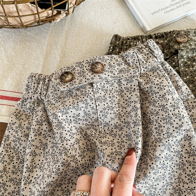 -キッズ フラワー プリント アンクル ルーズ パンツ ズボン - mamahalo shop - ロングパンツ・スウェットパンツ -  べビー服 - 子供服 - 男の子 - 女の子