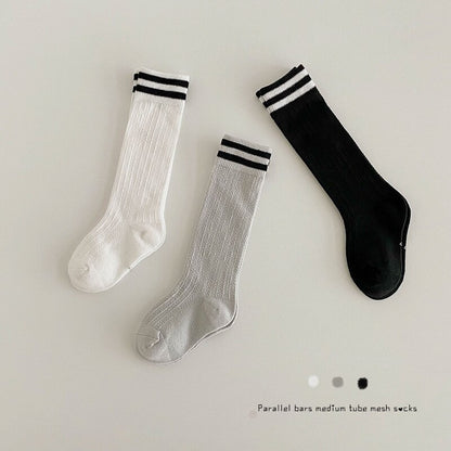 -#ベビー キッズ ライン メッシュ スクール ハイソックス 靴下 3足セット - mamahalo shop - ベビー用靴下・タイツ -  べビー服 - 子供服 - 男の子 - 女の子