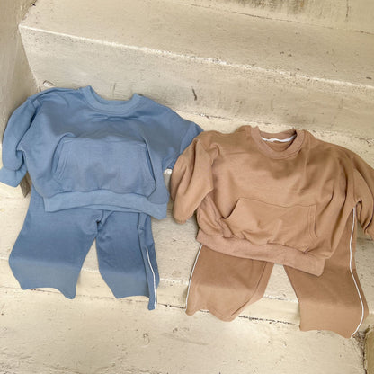 -キッズ セットアップ スウェット ポケット トレーナー トップス サイドライン パンツ - mamahalo shop - 長袖セットアップ -  べビー服 - 子供服 - 男の子 - 女の子