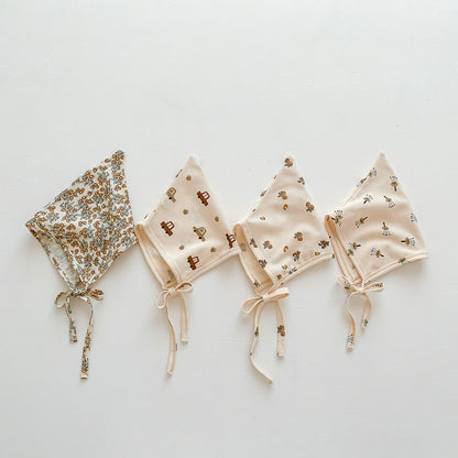 -ベビー ワッフル プリント ボンネット 帽子 フラワー 車 くるま 恐竜 ダイナソー - mamahalo shop - ベビー用帽子 -  べビー服 - 子供服 - 男の子 - 女の子