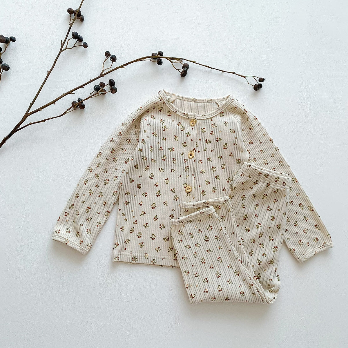 -キッズ 長袖 プリント セットアップ パジャマ トップス パンツ レモン フラワー - mamahalo shop - 長袖パジャマ -  べビー服 - 子供服 - 男の子 - 女の子