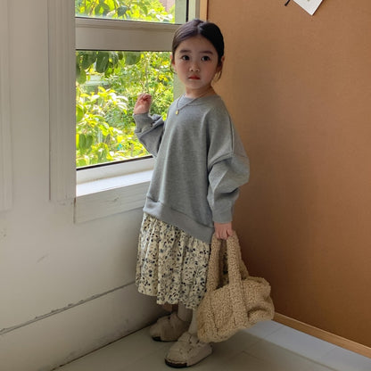 -キッズ ドッキング スウェット フラワー スカート ワンピース - mamahalo shop - 長袖ワンピース -  べビー服 - 子供服 - 男の子 - 女の子