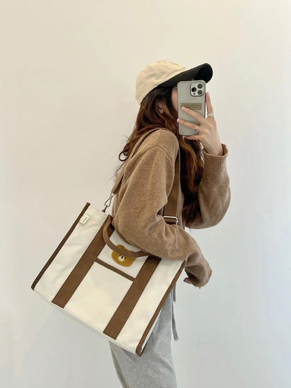 -キャンバス 刺繍 くま ベア トートバッグ ショルダーバッグ ママバッグ 鞄 - mamahalo shop - マザーズバッグ -  べビー服 - 子供服 - 男の子 - 女の子