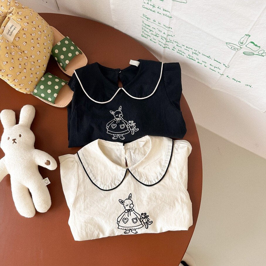 -キッズ うさぎ バニー 刺繍 長袖 ブラウス スモック - mamahalo shop - 長袖シャツ・ブラウス -  べビー服 - 子供服 - 男の子 - 女の子