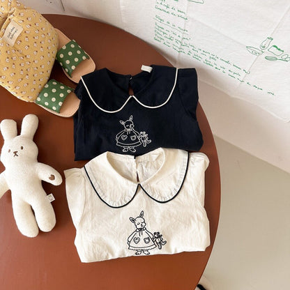 -キッズ うさぎ バニー 刺繍 長袖 ブラウス スモック - mamahalo shop - 長袖シャツ・ブラウス -  べビー服 - 子供服 - 男の子 - 女の子