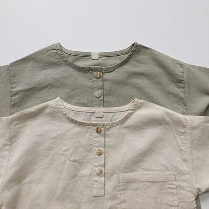 -キッズ コットンリネン 半袖 シャツ ブラウス - mamahalo shop - 半袖シャツ・ブラウス -  べビー服 - 子供服 - 男の子 - 女の子