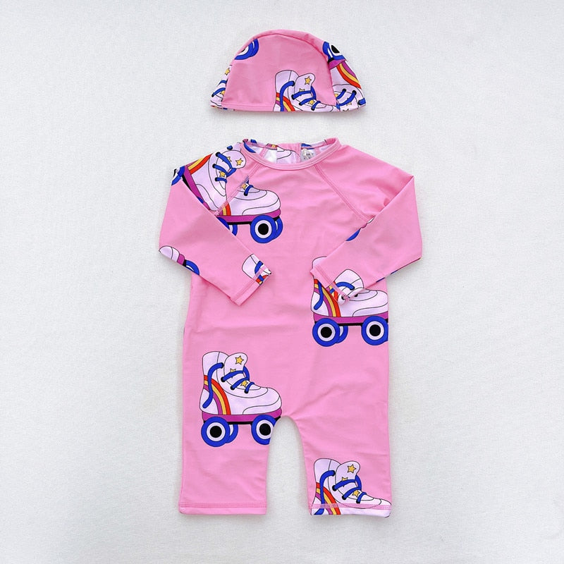 -キッズ 水着 長袖 ラッシュガード 帽子 セット スイムウェア【mh0001893】 - mamahalo shop - ベビー用水着 -  べビー服 - 子供服 - 男の子 - 女の子