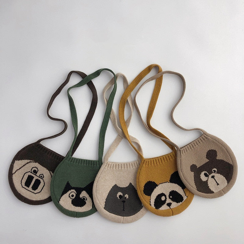 -キッズ ニット アニマル メッセンジャーバッグ 鞄 ポシェット - mamahalo shop - メッセンジャーバッグ -  べビー服 - 子供服 - 男の子 - 女の子