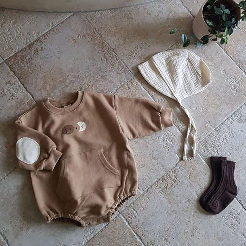 -ベビー 犬 いぬ ポケット 長袖 ロンパース - mamahalo shop - 長袖ロンパース -  べビー服 - 子供服 - 男の子 - 女の子