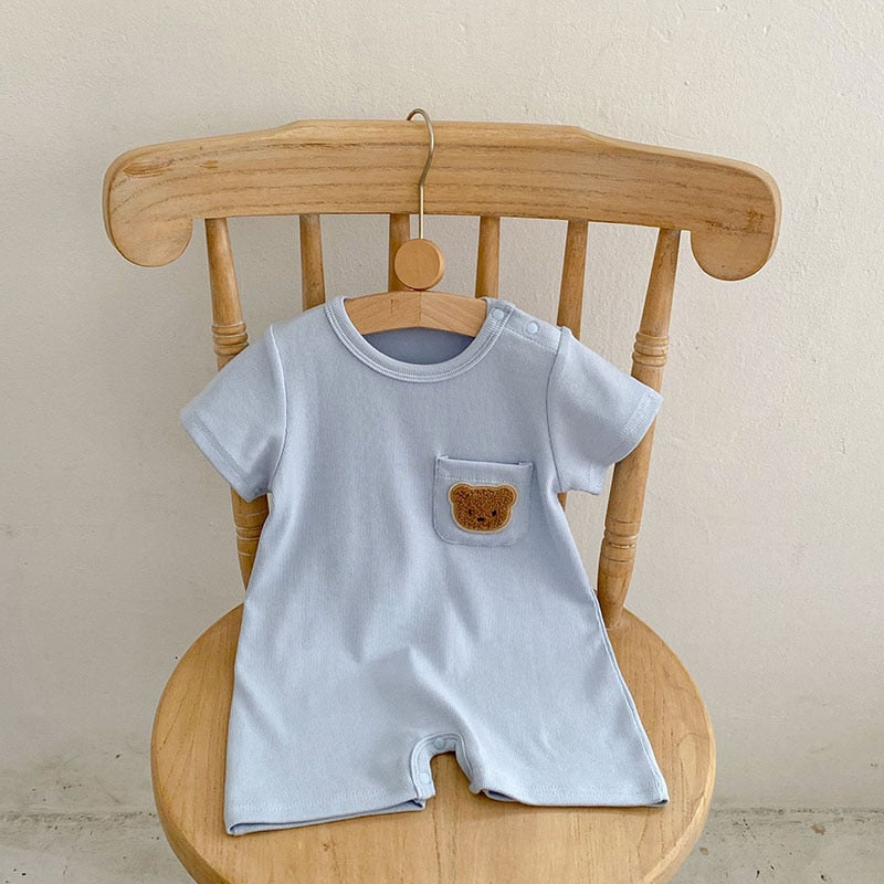 -ベビー くま ベア ワッペン 半袖 ロンパース ジャンプスーツ【mh0001786】 - mamahalo shop - 半袖ロンパース -  べビー服 - 子供服 - 男の子 - 女の子