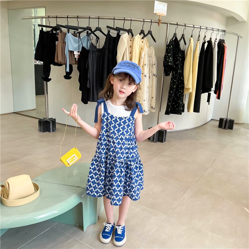 -キッズ 幾何学 フラワー リボン キャミソール ワンピース【mh0000885】 - mamahalo shop - タンクトップ・キャミソール・ノースリーブトップス -  べビー服 - 子供服 - 男の子 - 女の子