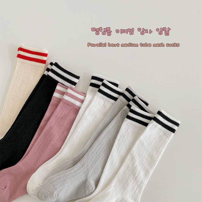 -#ベビー キッズ ライン メッシュ スクール ハイソックス 靴下 3足セット - mamahalo shop - ベビー用靴下・タイツ -  べビー服 - 子供服 - 男の子 - 女の子