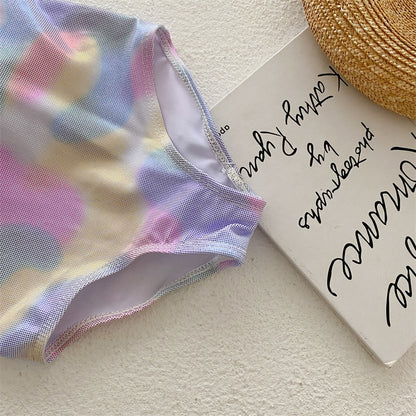 -キッズ 水着 ワンピース レインボー フリル リボン 帽子 セット スイムウェア【mh0001890】 - mamahalo shop - ベビー用水着 -  べビー服 - 子供服 - 男の子 - 女の子