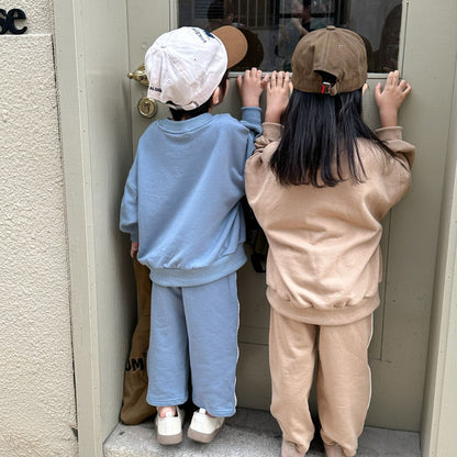 -キッズ セットアップ スウェット ポケット トレーナー トップス サイドライン パンツ - mamahalo shop - 長袖セットアップ -  べビー服 - 子供服 - 男の子 - 女の子