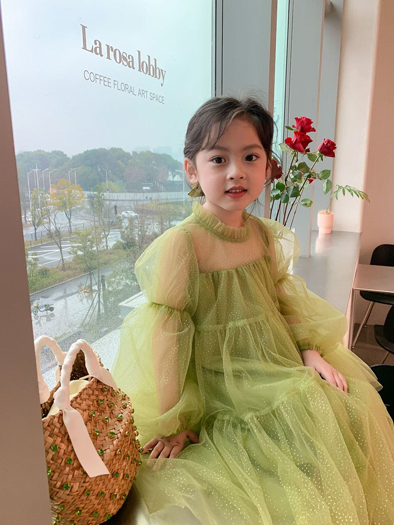 -キッズ メッシュ チュール チュチュ 長袖 プリンセス ドレス ワンピース - mamahalo shop - 長袖ワンピース -  べビー服 - 子供服 - 男の子 - 女の子