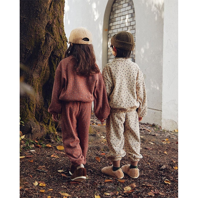 -☺︎ キッズ セットアップ ハーフジップ フラワー スウェット トップス パンツ - mamahalo shop - 長袖セットアップ -  べビー服 - 子供服 - 男の子 - 女の子