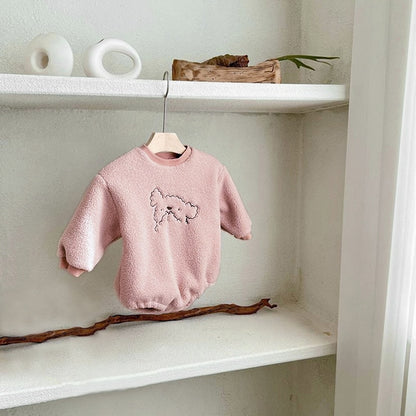 -ベビー プードル 犬 ボア フリース  長袖 ロンパース 耳帽子 セット - mamahalo shop - 長袖ロンパース -  べビー服 - 子供服 - 男の子 - 女の子