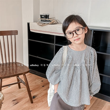 -キッズ ストライプ 長袖 ルーズ チュニック ブラウス【mh0001289】 - mamahalo shop - 長袖シャツ・ブラウス -  べビー服 - 子供服 - 男の子 - 女の子