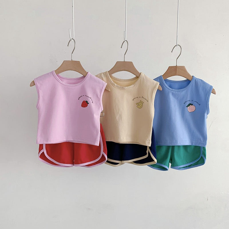 -ベビー カラフル フルーツ セットアップ タンクトップ ショートパンツ トラックパンツ【mh0001657】 - mamahalo shop - ノースリーブセットアップ -  べビー服 - 子供服 - 男の子 - 女の子