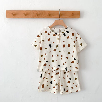 -キッズ 半袖 プリント セットアップ パジャマ Tシャツ ショートパンツ フラワー レモン - mamahalo shop - 半袖パジャマ -  べビー服 - 子供服 - 男の子 - 女の子