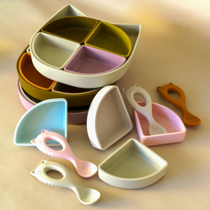 -# ベビー セット シリコン プレート トレーニング スプーン 食器  ネコ【mh0001583】 - mamahalo shop - ベビーキッズ食器 -  べビー服 - 子供服 - 男の子 - 女の子