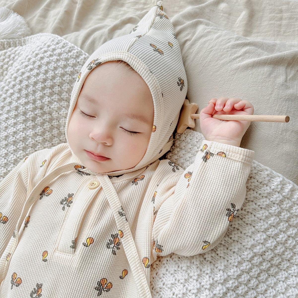 -ベビー ワッフル プリント ボンネット 帽子 フラワー 車 くるま 恐竜 ダイナソー - mamahalo shop - ベビー用帽子 -  べビー服 - 子供服 - 男の子 - 女の子