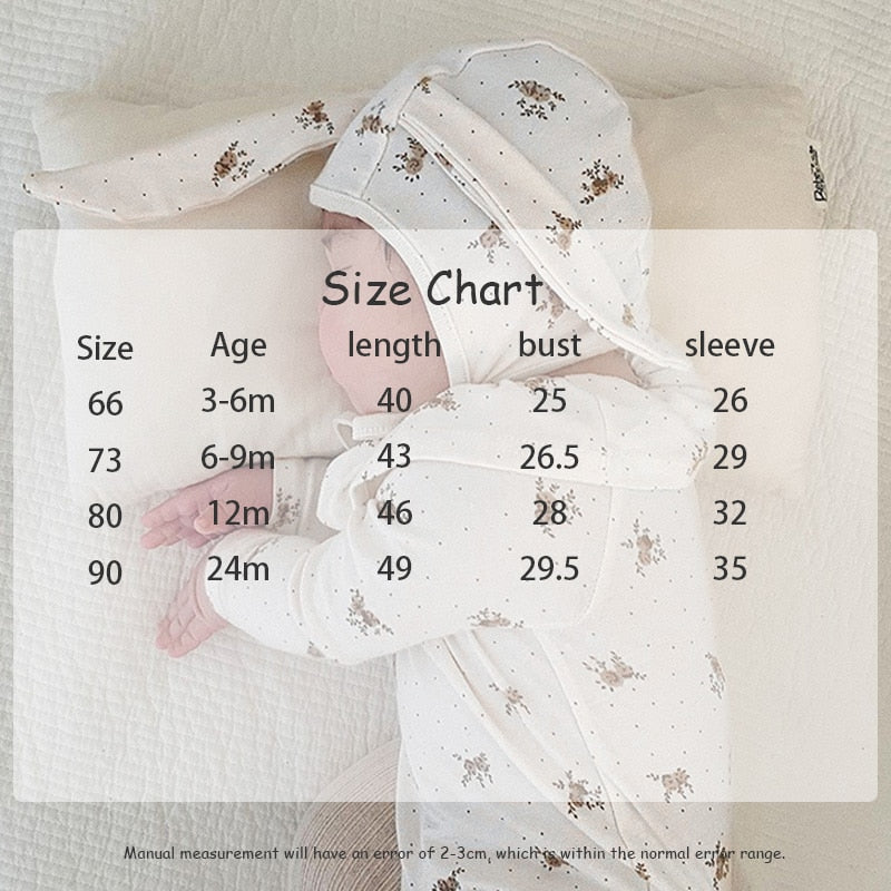 -ベビー フラワー フリルカラー 長袖 ロンパース うさ耳 帽子 セット - mamahalo shop - 長袖ロンパース -  べビー服 - 子供服 - 男の子 - 女の子