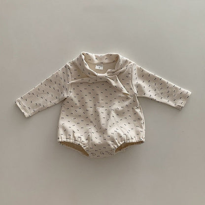 -ベビー セーラー リボンカラー ボーダー リボン 長袖 ロンパース - mamahalo shop - 長袖ロンパース -  べビー服 - 子供服 - 男の子 - 女の子