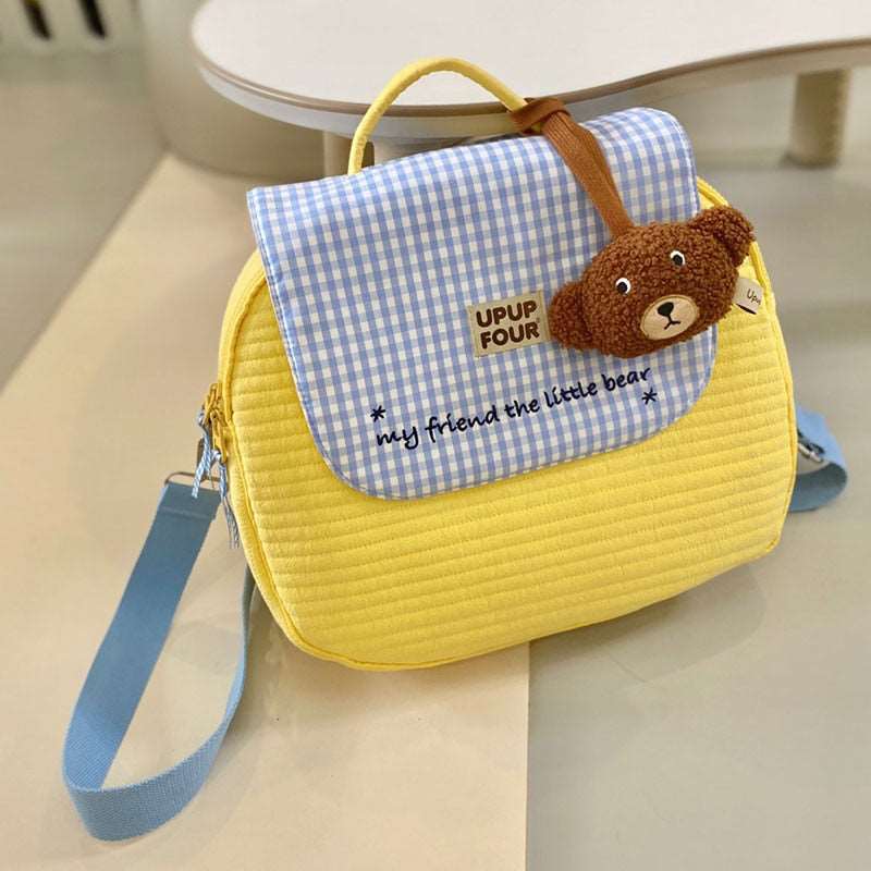 -くま チェック キッズ リュックサック バックパック メッセンジャーバッグ ママバッグ 鞄【mh0001145】 - mamahalo shop - メッセンジャーバッグ -  べビー服 - 子供服 - 男の子 - 女の子