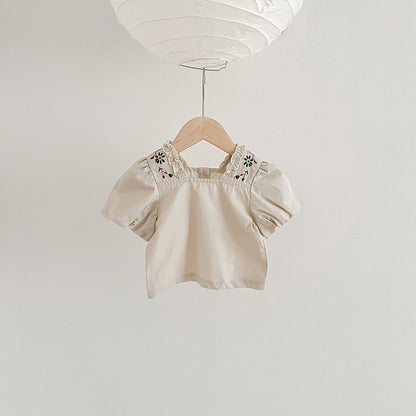 -ベビー フラワー 刺繍 半袖 ノースリーブ ロンパース ブルマパンツ 半袖 ブラウス トップス【mh0001513】 - mamahalo shop - ノースリーブロンパース -  べビー服 - 子供服 - 男の子 - 女の子