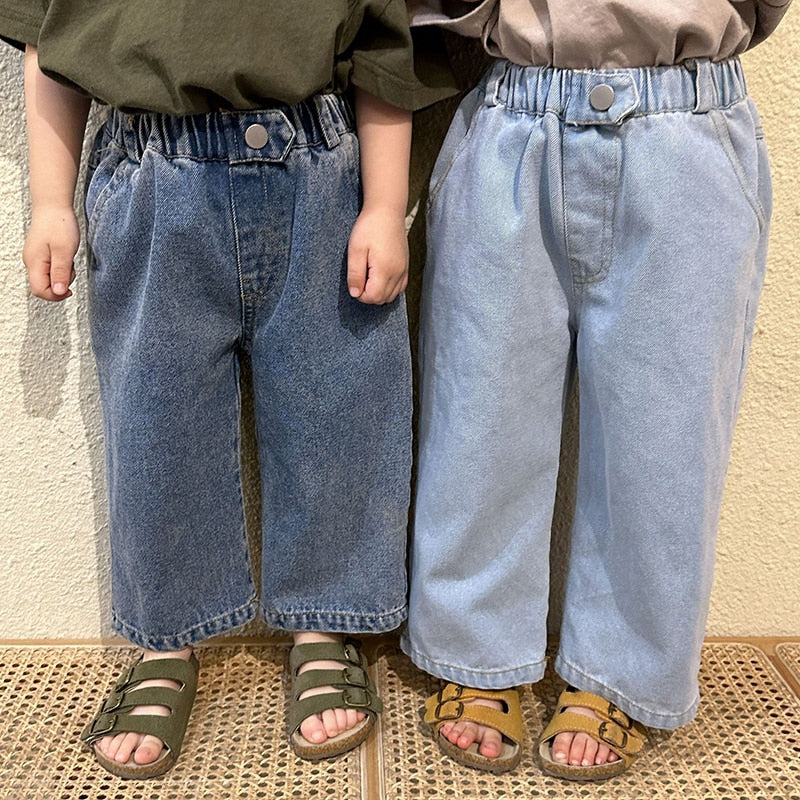 -キッズ デニム ルーズ ワイド ストレート パンツ ジーンズ - mamahalo shop - デニムパンツ -  べビー服 - 子供服 - 男の子 - 女の子