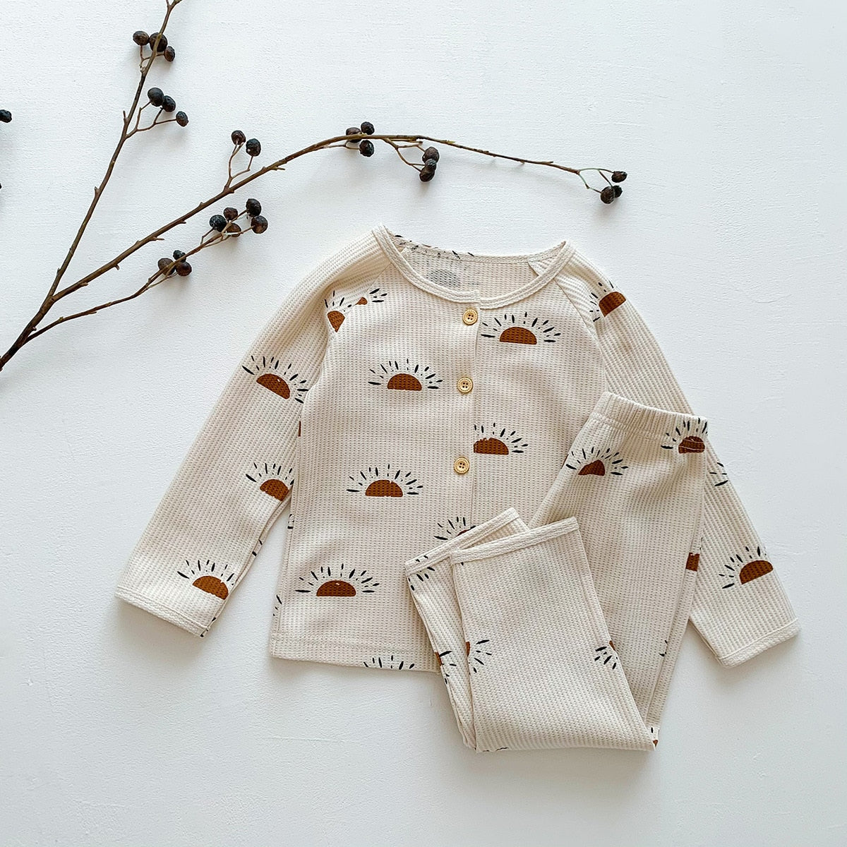 -キッズ 長袖 プリント セットアップ パジャマ トップス パンツ レモン フラワー - mamahalo shop - 長袖パジャマ -  べビー服 - 子供服 - 男の子 - 女の子