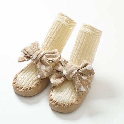 -ベビー みずたま リボン ルームシューズ ソックス 靴下 ファーストシューズ 室内ばき - mamahalo shop - ベビー用靴下・タイツ -  べビー服 - 子供服 - 男の子 - 女の子