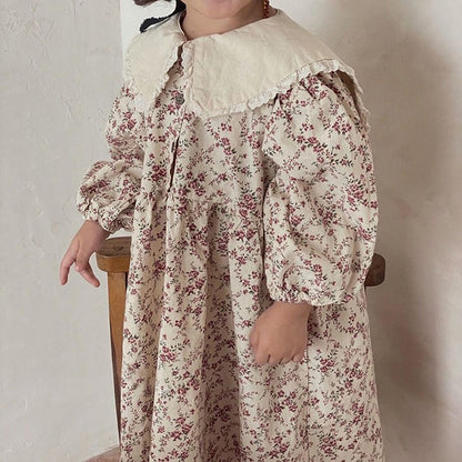 -ベビー フラワー フリル襟 長袖 ワンピース - mamahalo shop - 長袖ワンピース -  べビー服 - 子供服 - 男の子 - 女の子